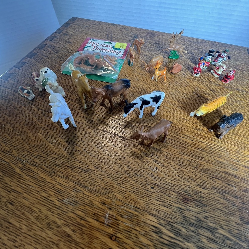 Vintage Miniature Animals & Holiday Trimming Figurines Lot – 27 Mixed Pieces